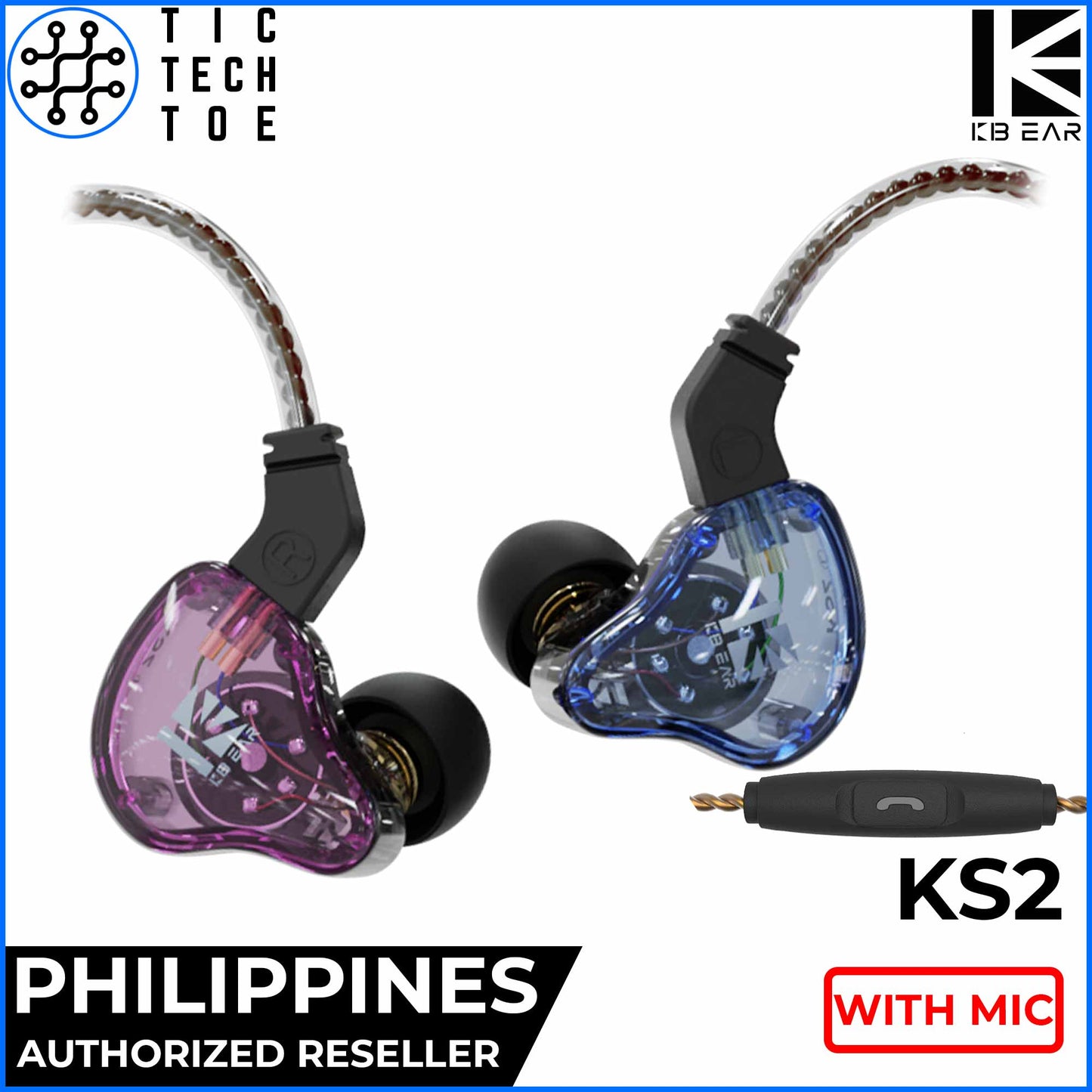 KBEAR KB EAR KS2 Hybrid BA+DD Dual Driver IEM Earphones with Mic