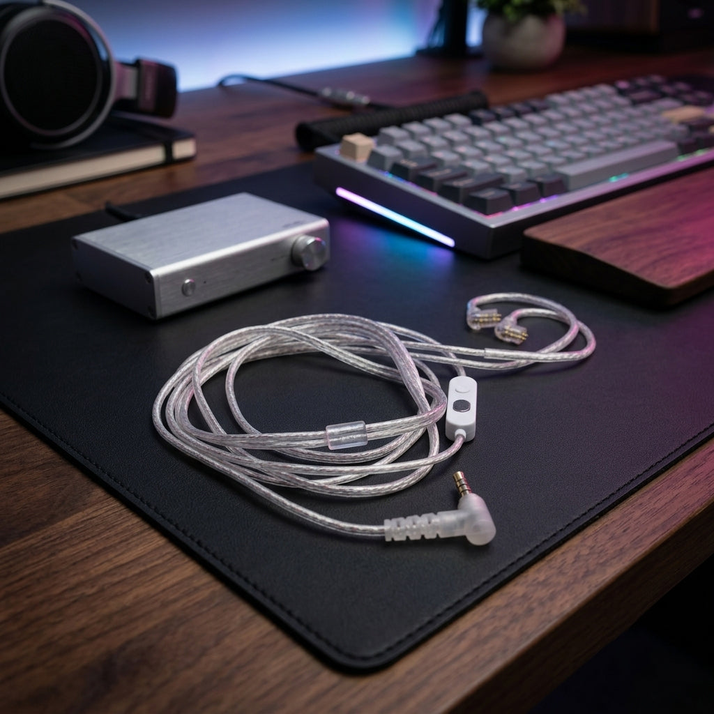 KZ M2 Cable Dual HD Mic 3.5mm/USB-C Silver Plated Upgrade IEM with Control Button Earphone Wire