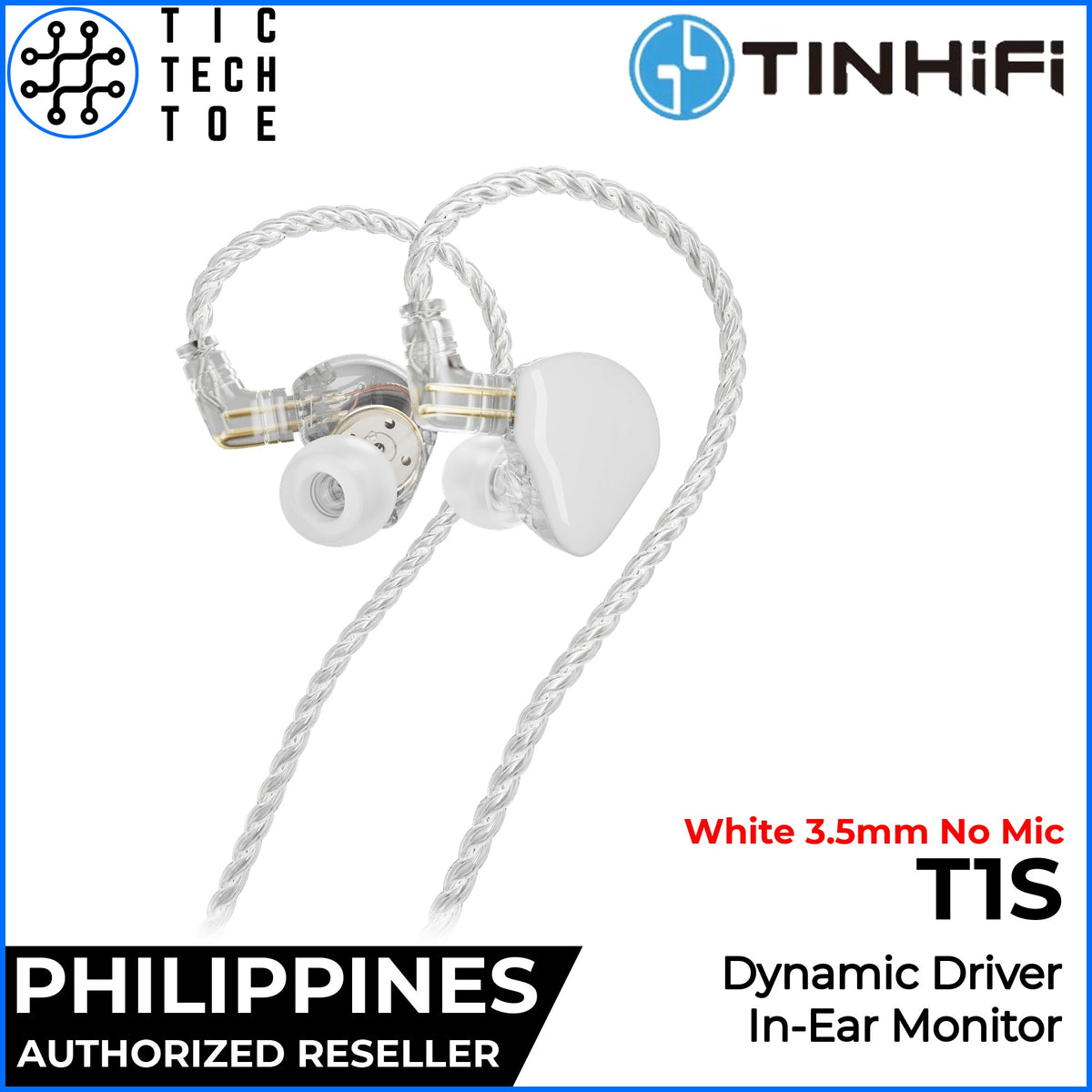 TINHIFI T1S HiFi IEM Dynamic Driver Earphones Wired Detachable Cable Lightweight Shell No Mic