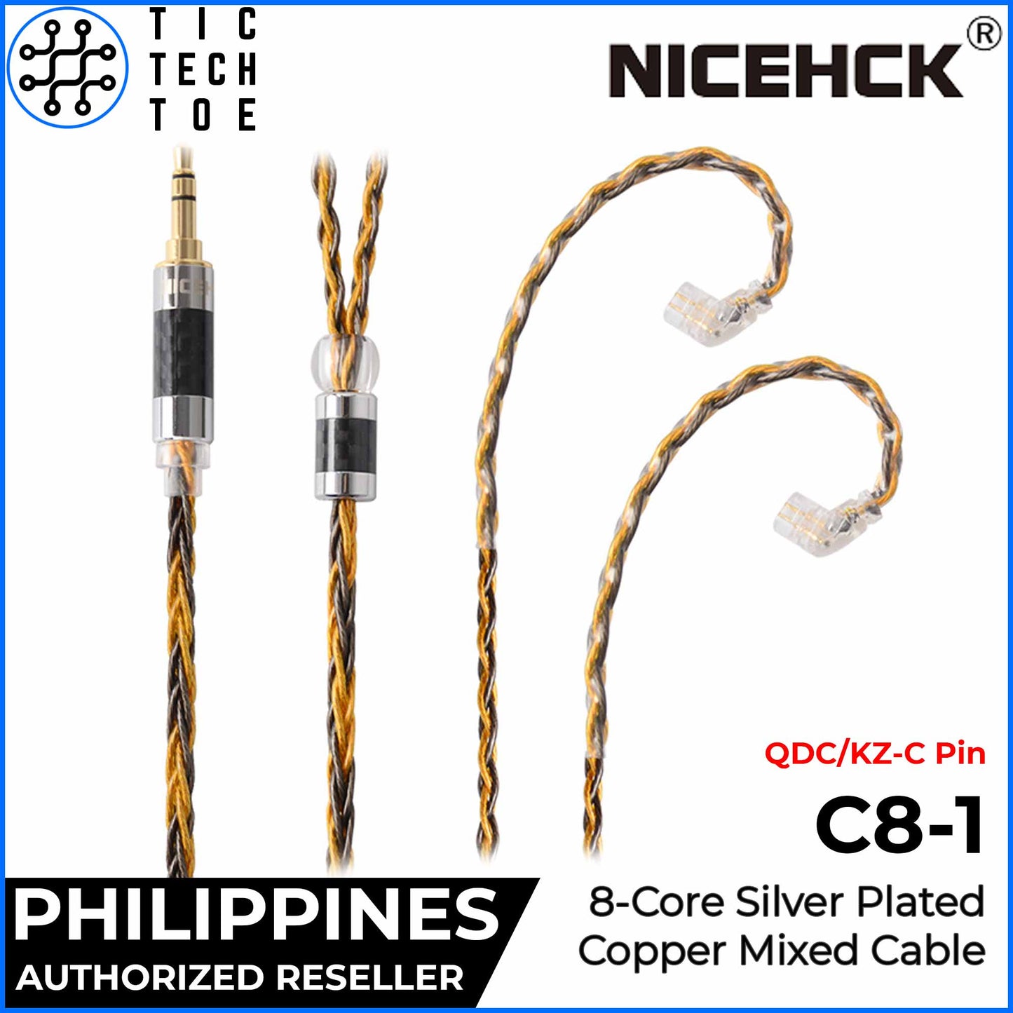 NICEHCK C8-1 8 Core Silver Plated and Copper Mixed Braided Earphone IEM Upgrade Replacement Cable