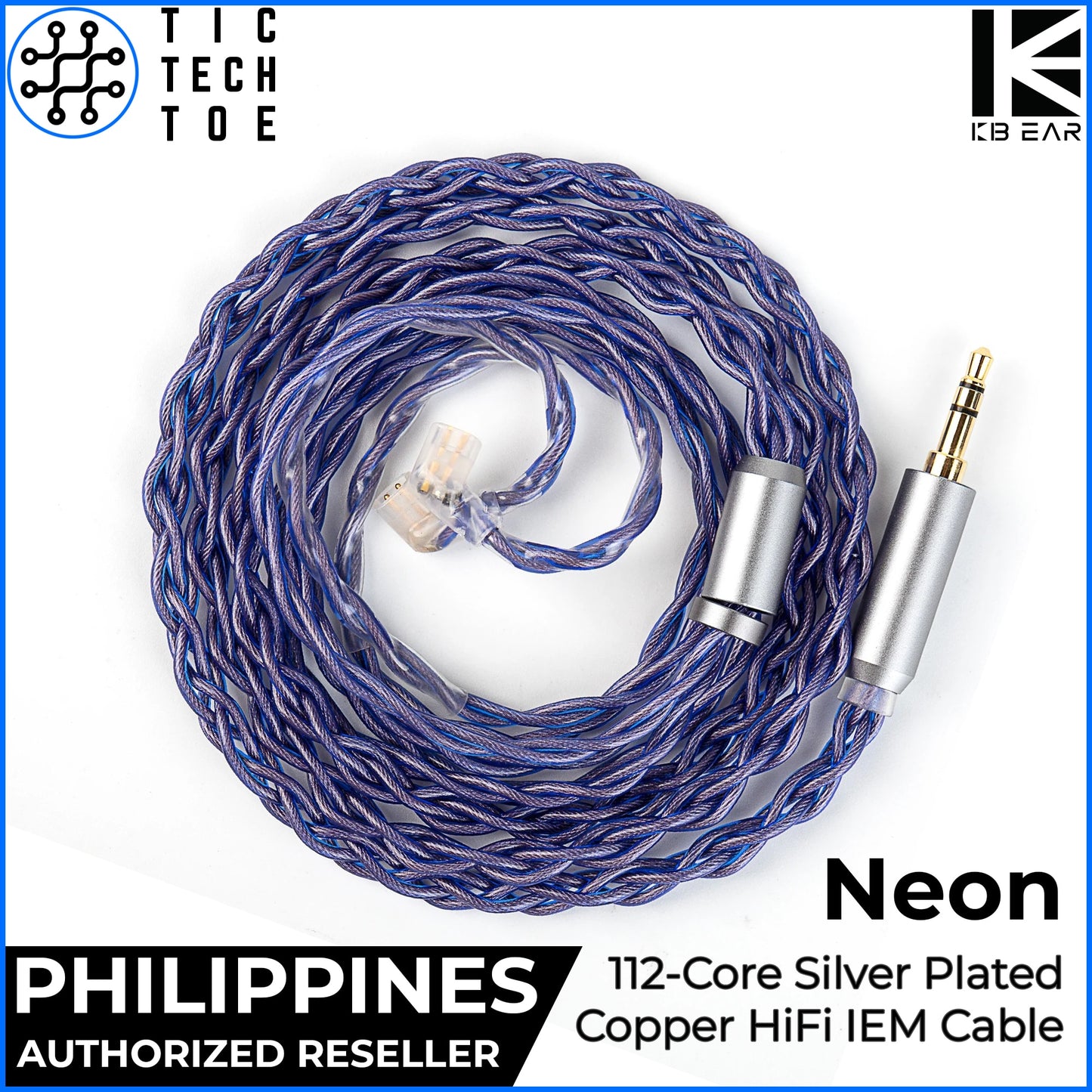 KBEAR Neon Purple IEM Upgrade Cable 2-Pin/QDC 3.5mm Earphone Replacement Violet Braided Wire