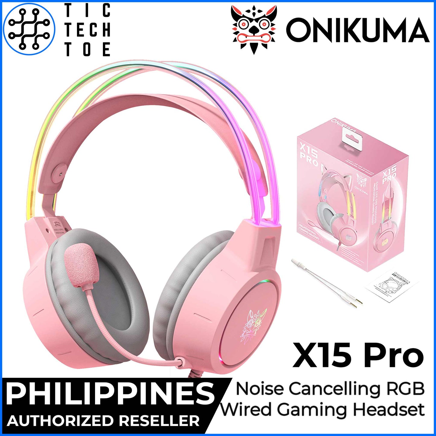 Onikuma X15 Pro Noise Cancelling RGB Lighting Wired Gaming Headset PS5 PC Mobile Switch Headphones