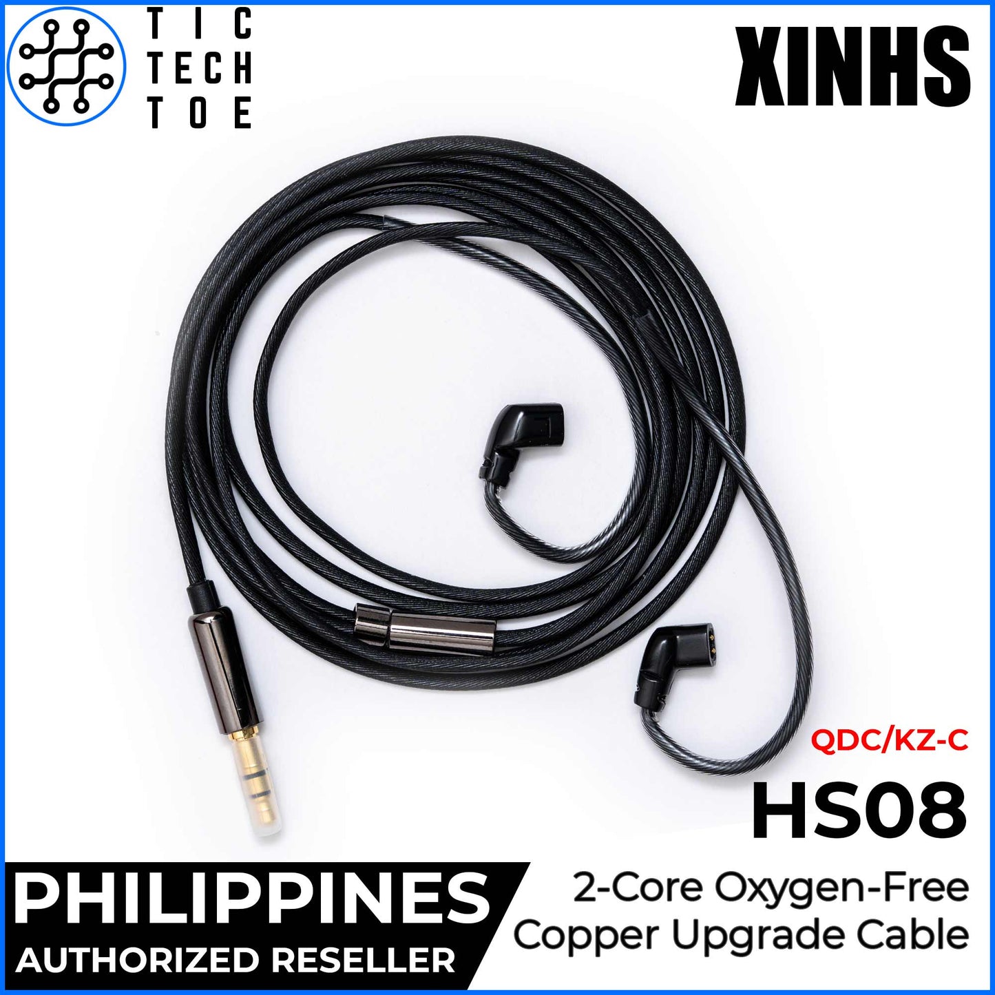 XINHS x TTTPH HS08 Black 2-Core Oxygen-Free Copper Earphone IEM Upgrade Replacement 3.5mm Cable