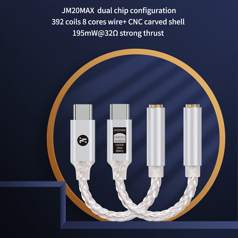 JCALLY JM20 MAX High-Power Headphone/Earphone USB C to 3.5mm Aluminum Audio DAC/Amp Adapter Cable