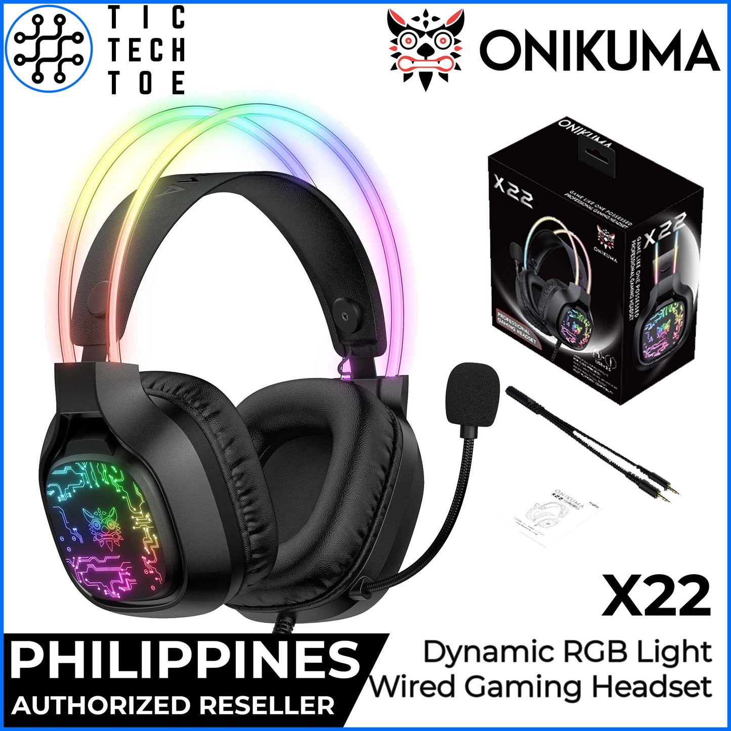 Onikuma X22 Wired RGB Gaming Headset Noise Cancelling PC Mobile Switch PS5 HD Mic Headphones