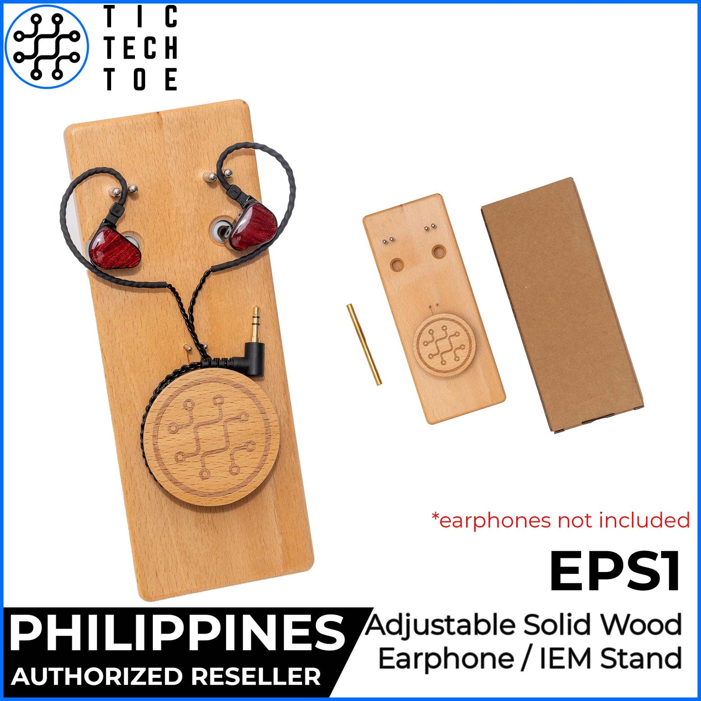 Tic Tech Toe EPS1 Wood Earphone Holder Premium Adjustable Solid Beech Stand for In-Ear Monitors