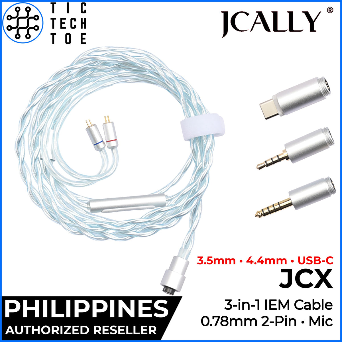 JCALLY JCX Ice Blue IEM Upgrade Cable Silver Plated Interchangeable Plug DAC 3.5mm/4.4mm/USB-C Mic