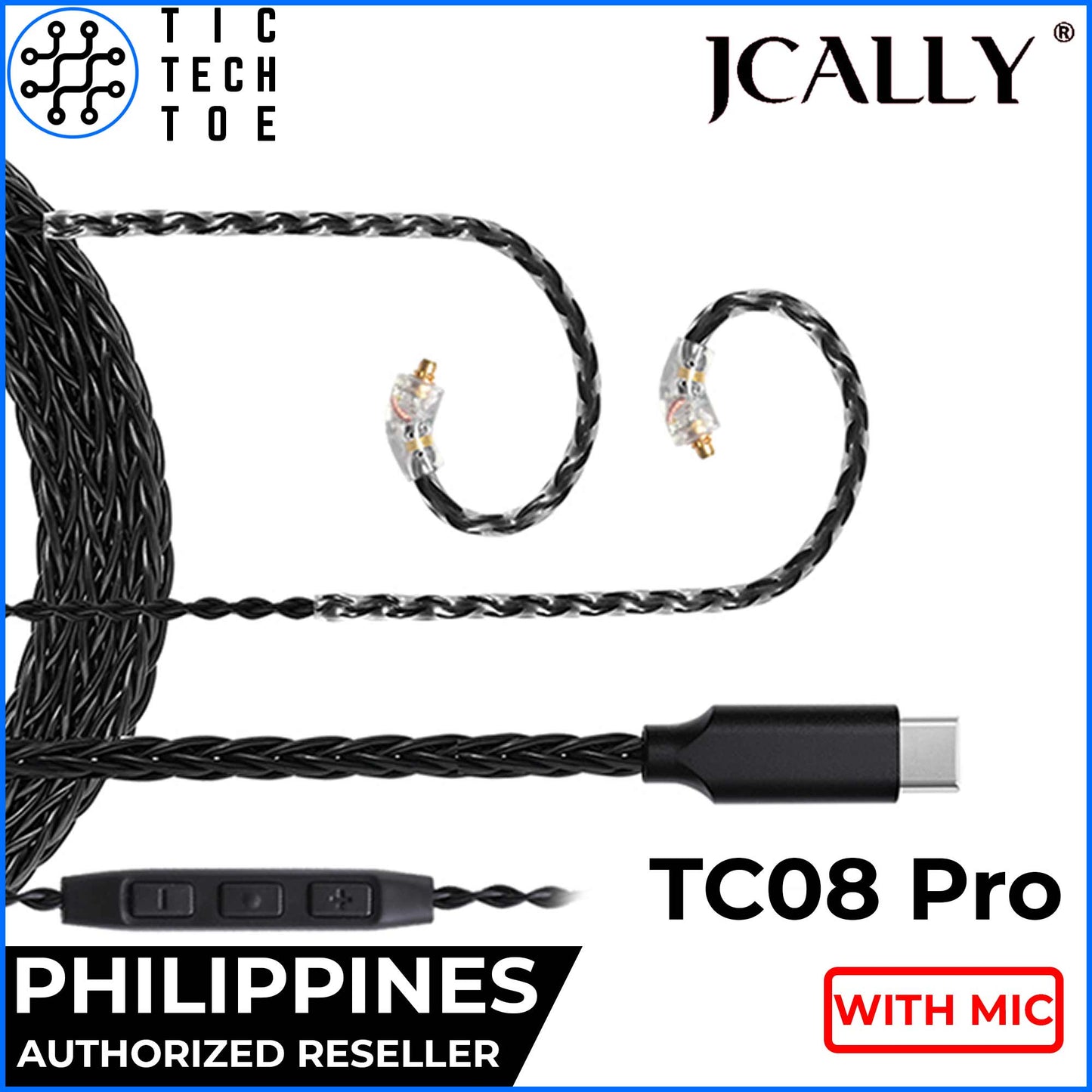 JCALLY TC08 Pro USB Type C 8-Core Braided Upgrade Cable with Mic Built-In DAC