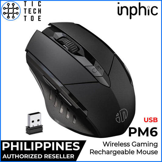 Inphic PM6 Rechargeable Silent Click Wireless 2.4G USB Ergonomic Gaming Mouse