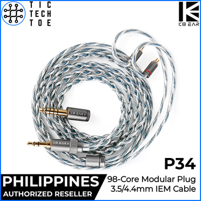 KBEAR P34 Modular Plug IEM Upgrade Cable 2-Pin 3.5mm/4.4mm Blue-Silver Replacement Braided Wire
