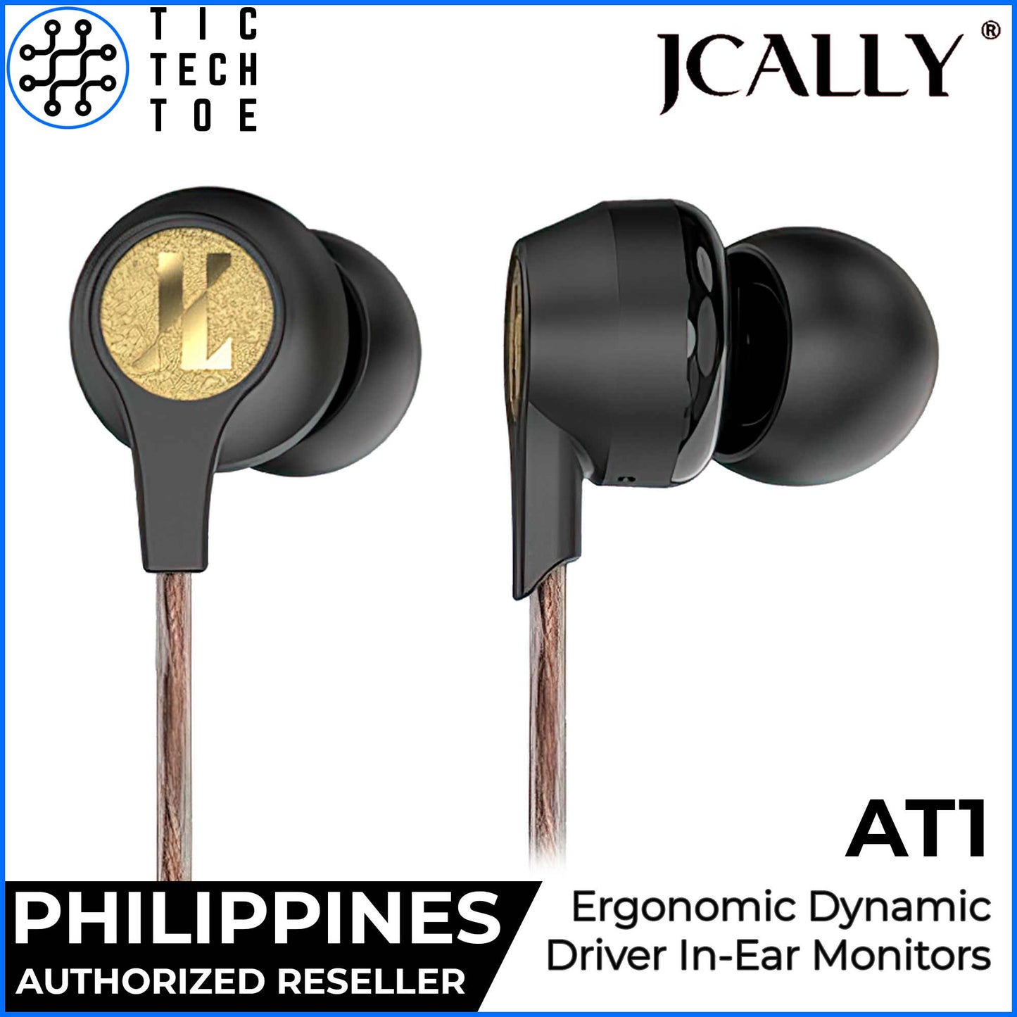 JCALLY AT1 Ergonomic Lightweight IEM Tough Cable Dynamic Driver HiFi Audio In-Ear Monitor Earphones