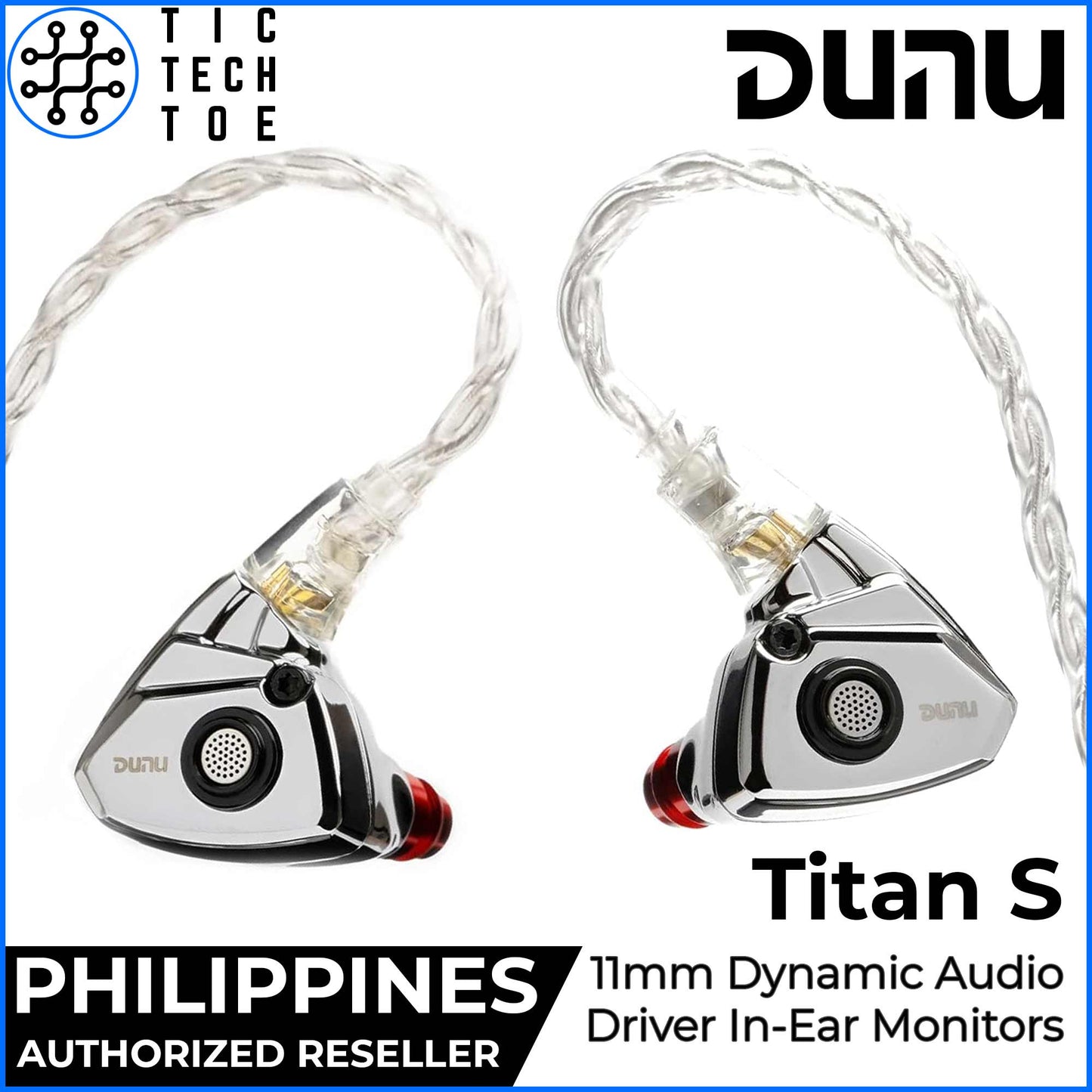 DUNU Titan S Metal Alloy Shell Dynamic Driver Silver Plated Detachable Cable IEM In-Ear Earphones