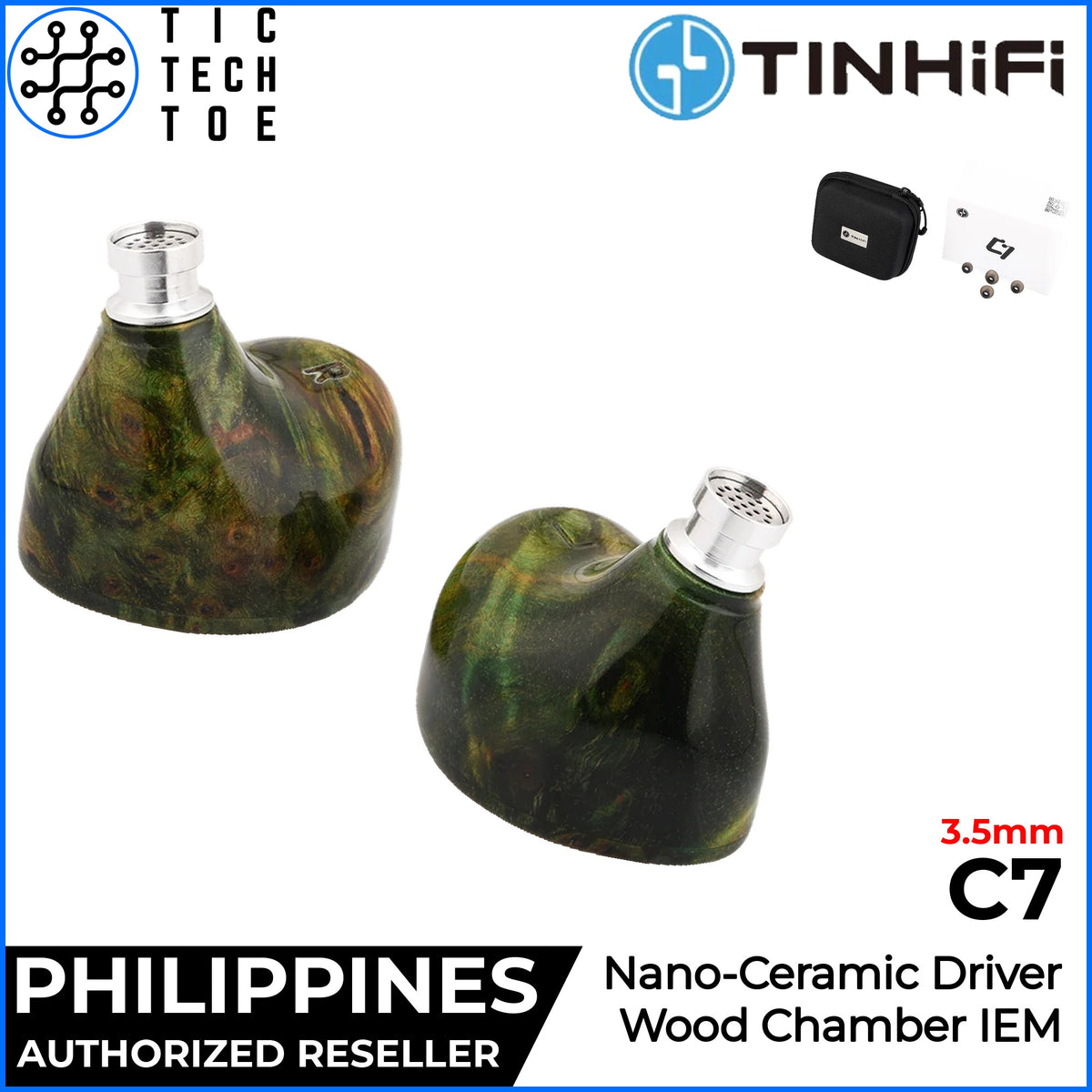 TINHIFI C7 HiFi IEM Nano Ceramic Dynamic Driver Earphones Wired Wood Shell Detachable Music Cable