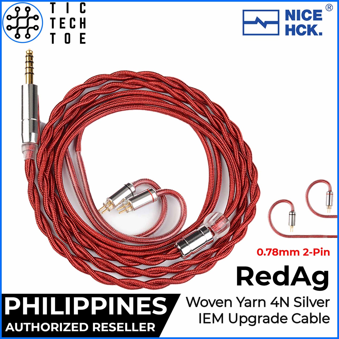 NICEHCK RedAg 4N Pure Silver Copper Shield Woven Yarn Braided Earphone IEM Upgrade Replacement Cable