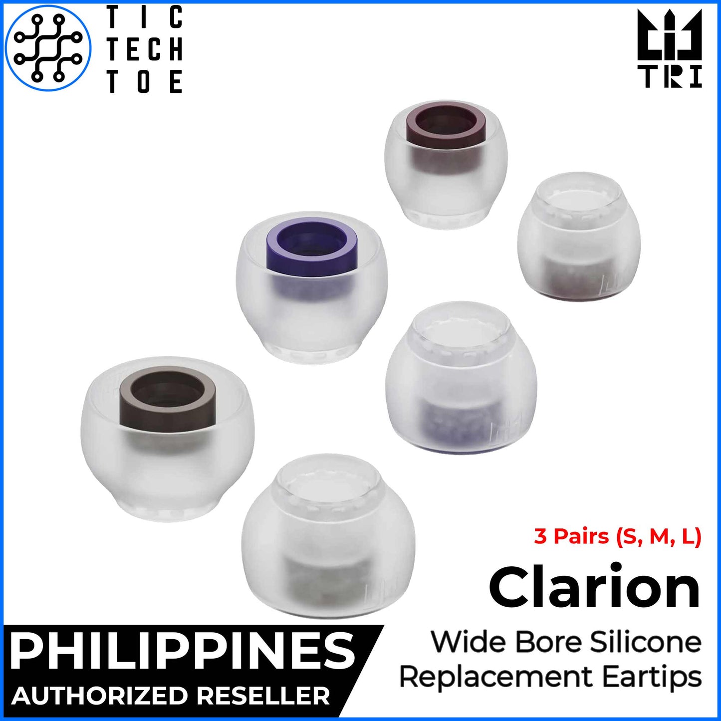 TRI Clarion 3 Pairs Wide Bore Soft Premium Silicone Upgrade Replacement Eartips IEM Ear Tips