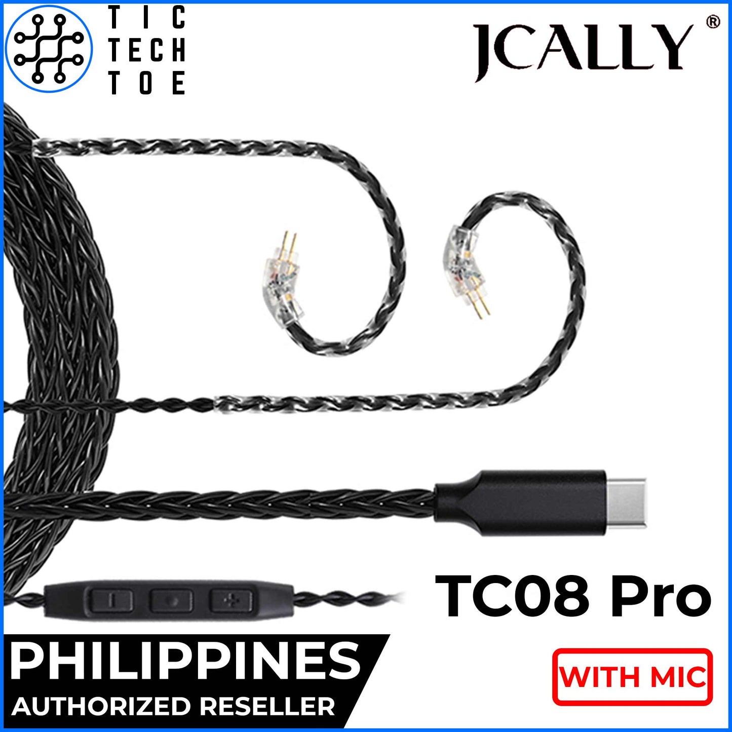 JCALLY TC08 Pro USB Type C 8-Core Braided Upgrade Cable with Mic Built-In DAC