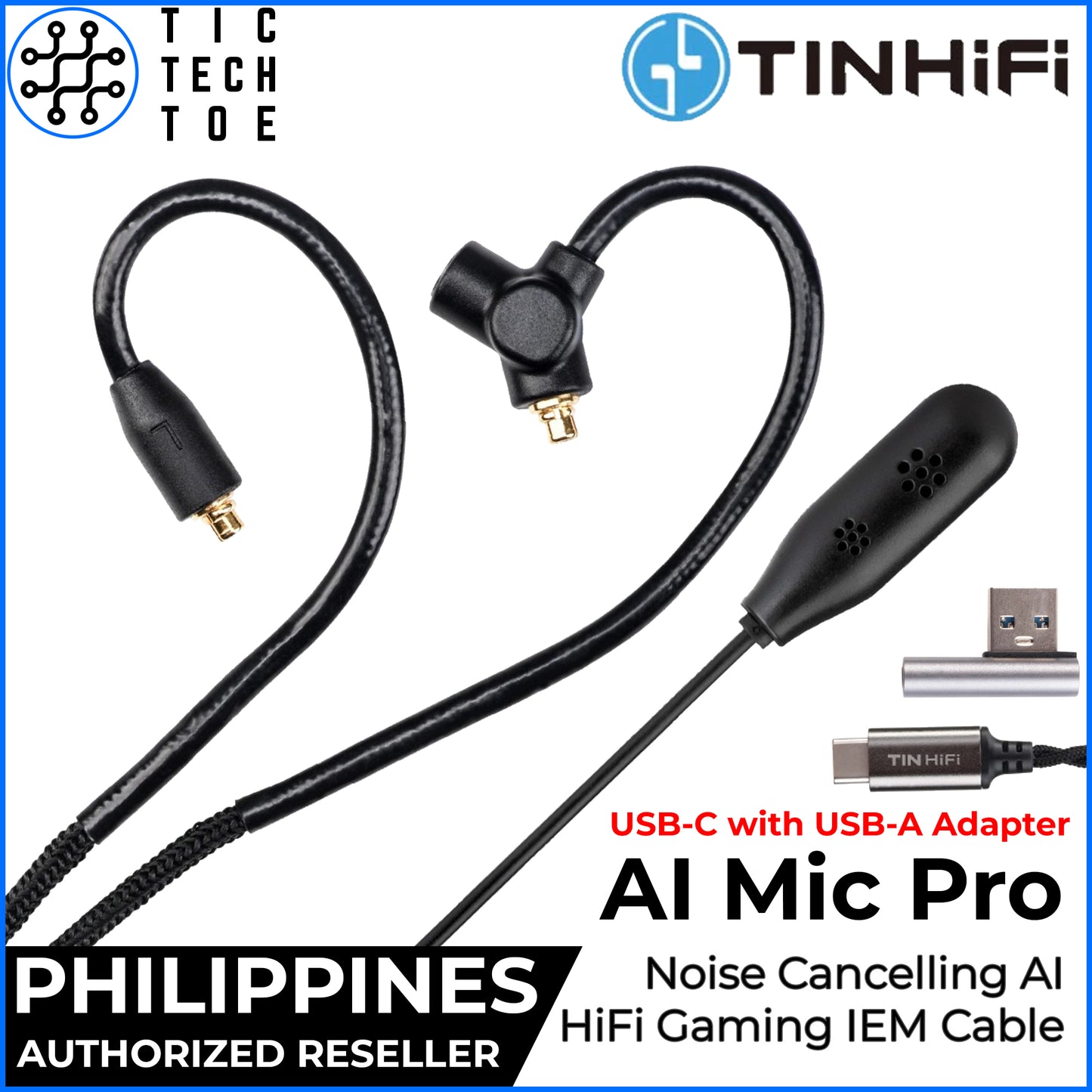 TINHIFI AI Mic Pro Detachable Mic Noise Reduction Gaming USB-C Cable IEM Earphone Wire Replacement