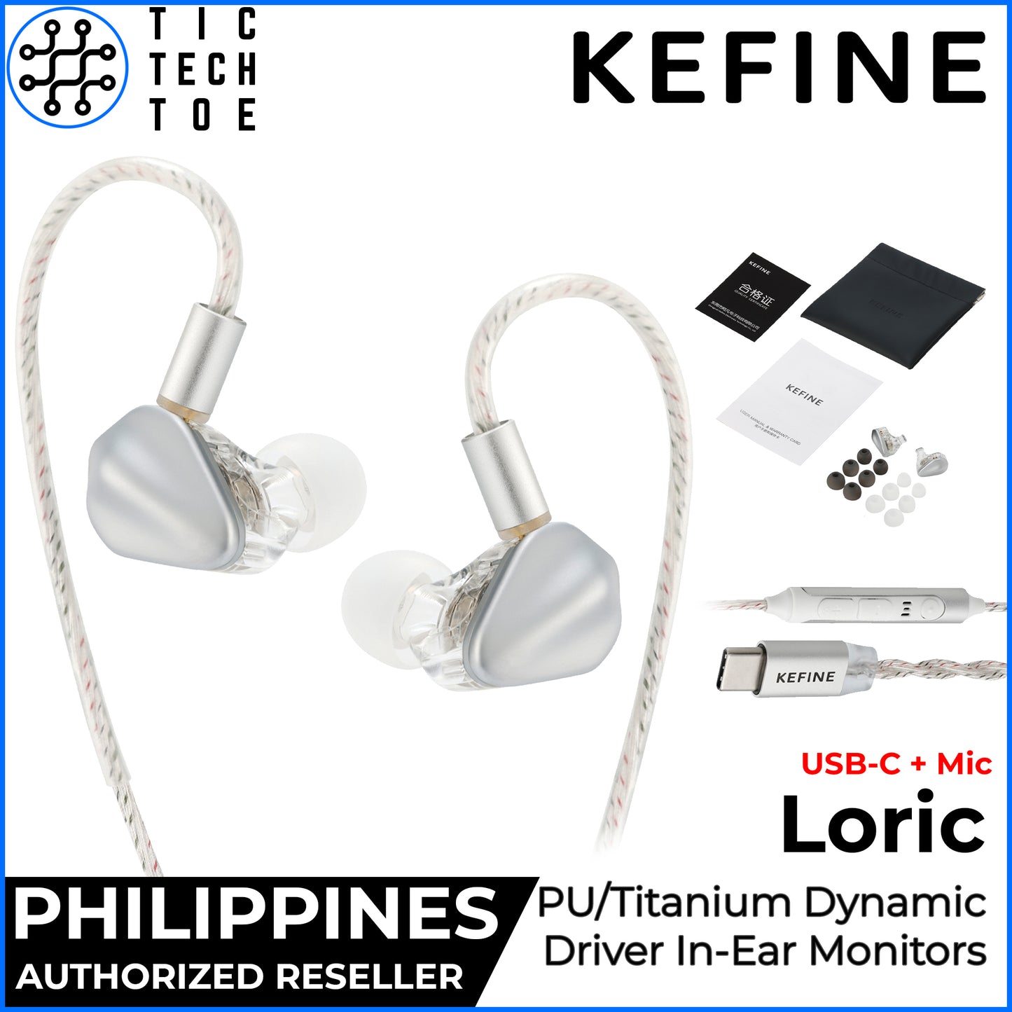 Kefine Loric 3.5mm/USB-C Dynamic Driver Detachable Cable Metal Shell Wired In-Ear Monitor Earphones