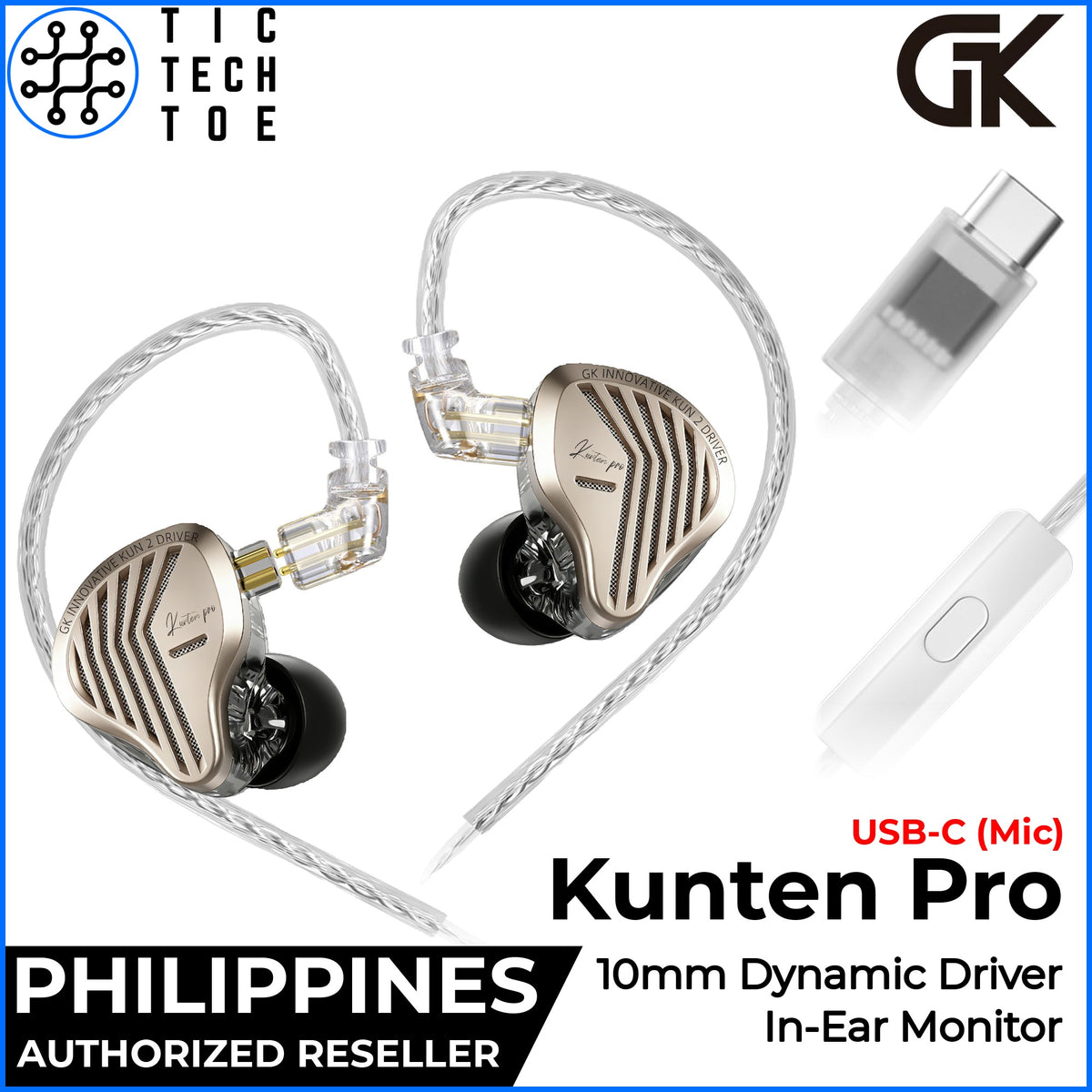 GK Kunten Pro HiFi IEM Dynamic Driver Earphones Wired Detachable Cable Deep Bass 3.5mm/USB-C Mic