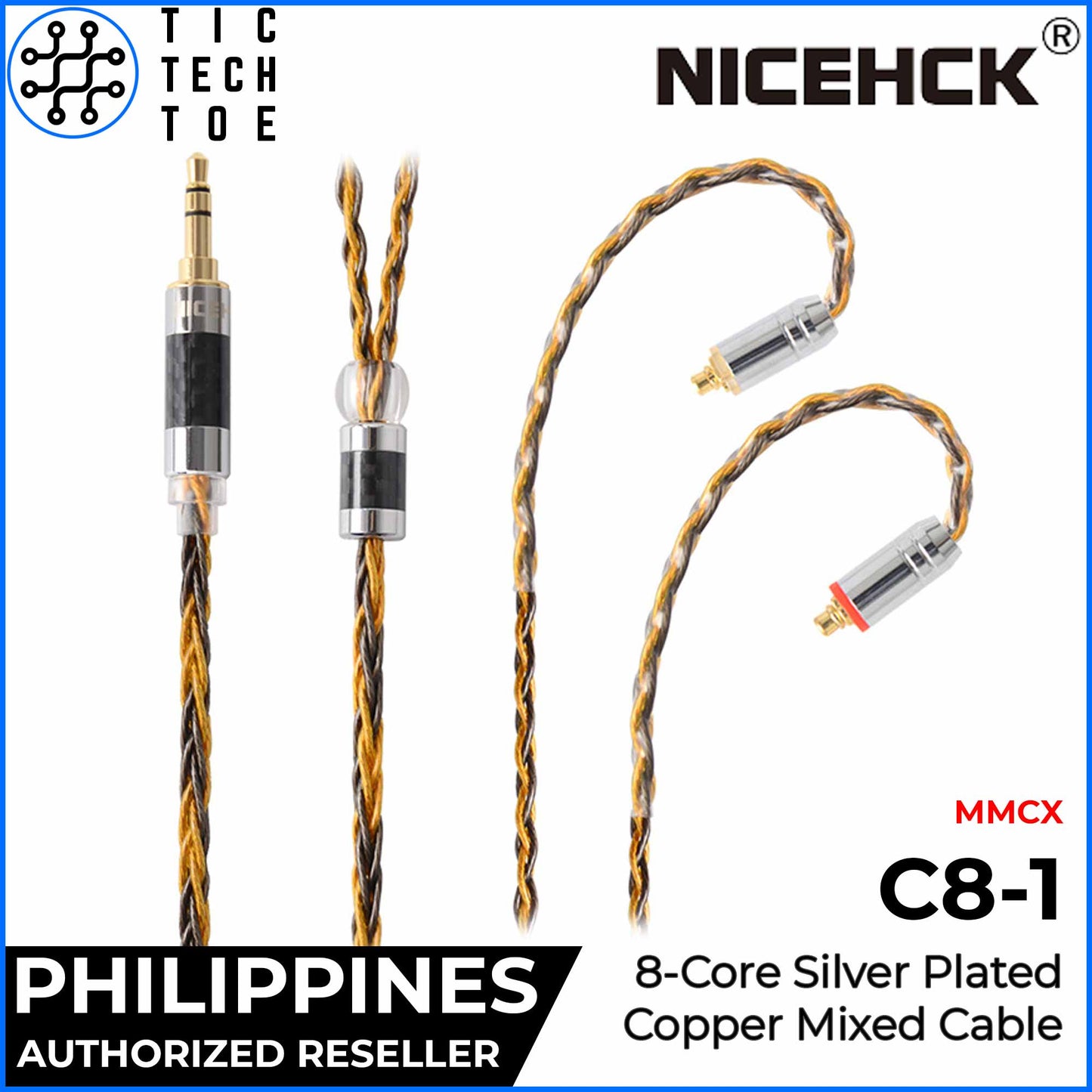 NICEHCK C8-1 8 Core Silver Plated and Copper Mixed Braided Earphone IEM Upgrade Replacement Cable