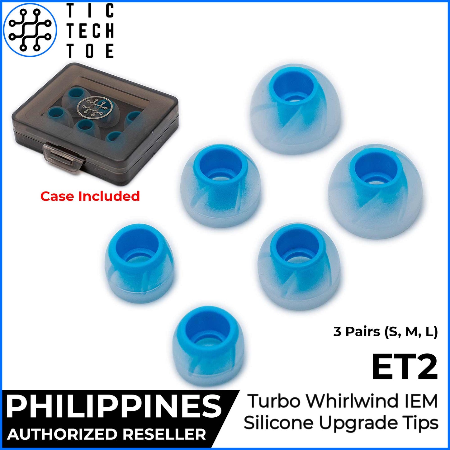 Tic Tech Toe ET2 Wide Bore Turbo Whirlwind Soft Silicone Upgrade Replacement IEM Eartips With Case