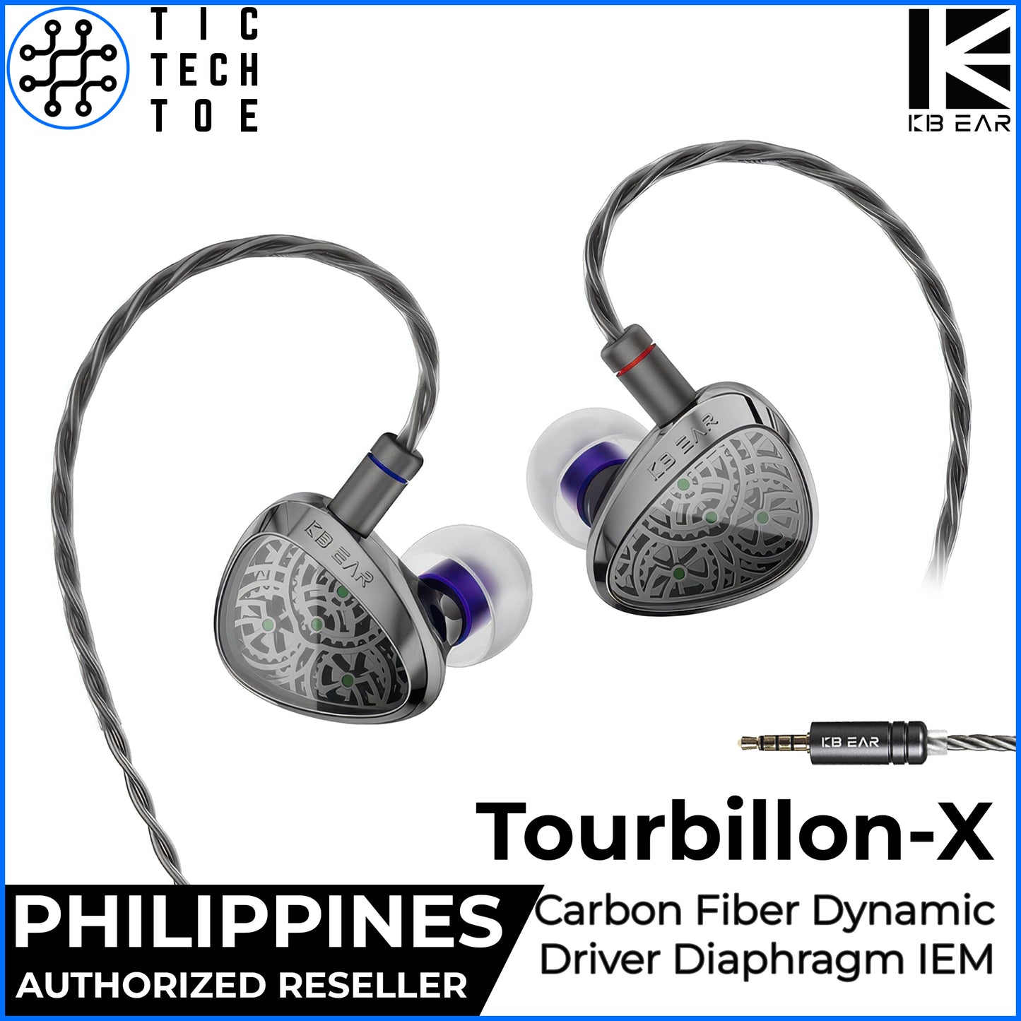 KBEAR Tourbillon X TB-X Carbon Fiber Diaphragm IEM Dynamic Driver Detachable Cable Wired Earphones