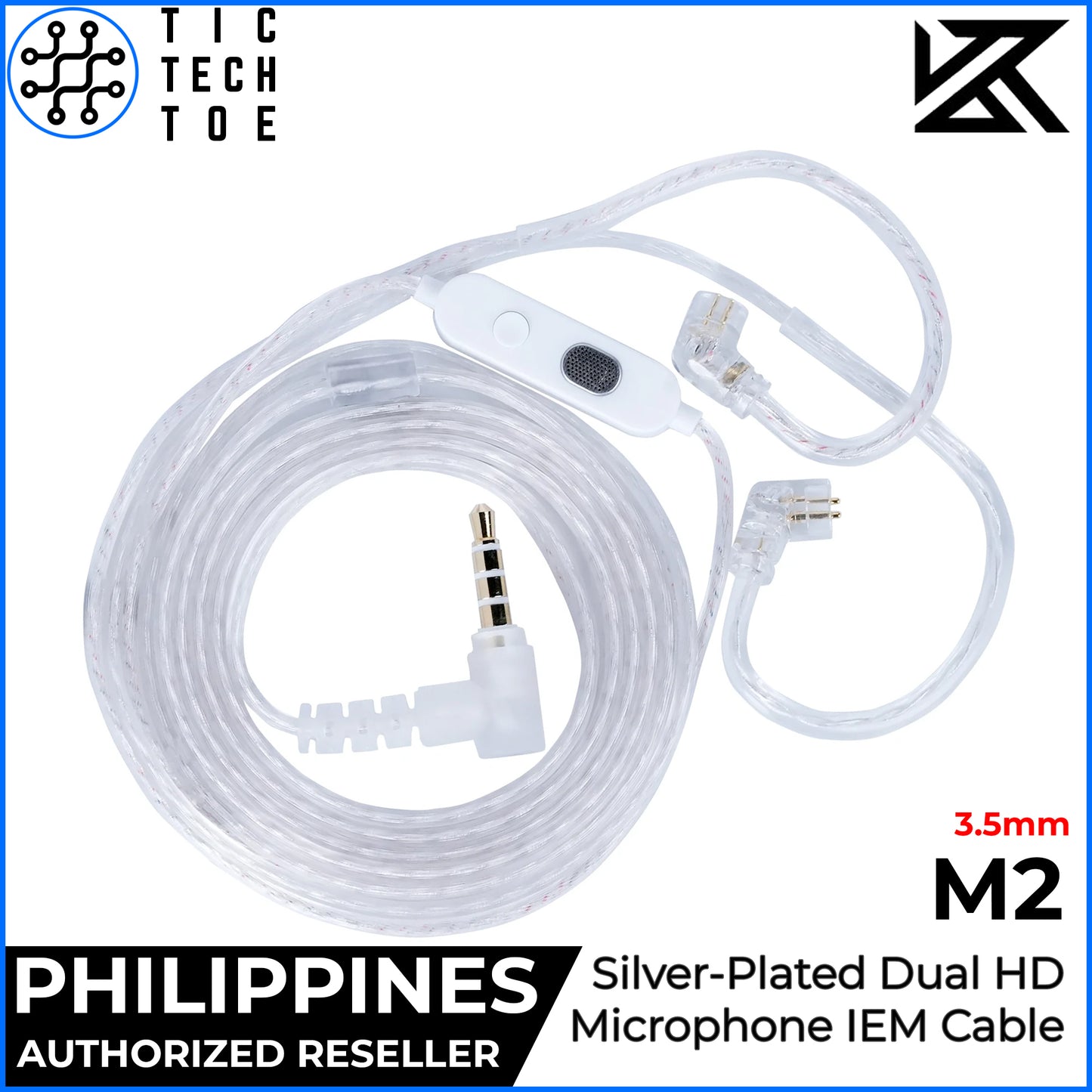 KZ M2 Cable Dual HD Mic 3.5mm/USB-C Silver Plated Upgrade IEM with Control Button Earphone Wire