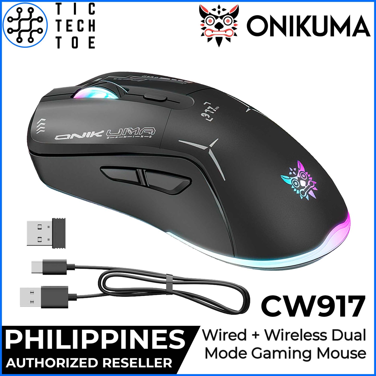 Onikuma CW917 Wired/Wireless USB 2.4GHz RGB Light PC Laptop Gaming Ergonomic DPI Mouse Rechargeable