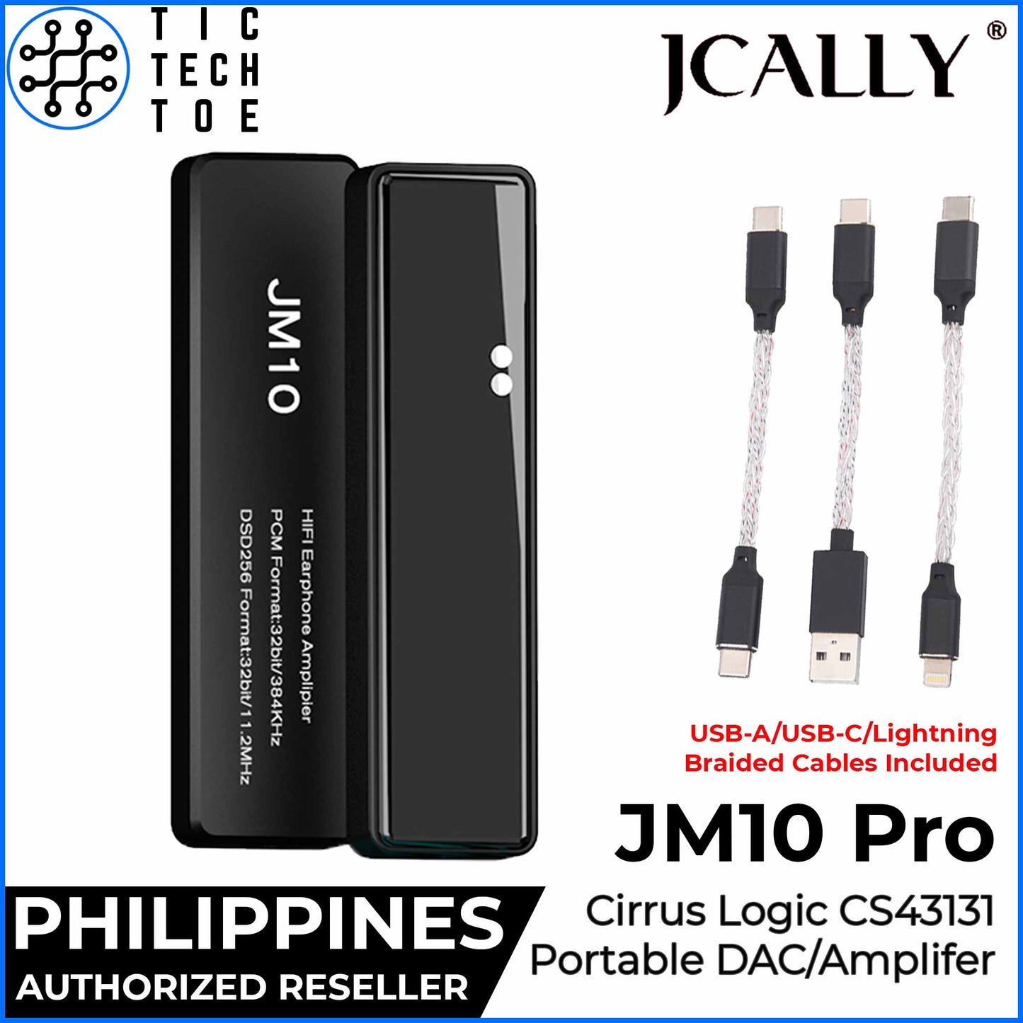 JCALLY JM10 Pro CS43131 Portable Universal HiFi DAC/Amp Adapter (USB-A + USB-C + Lightning)