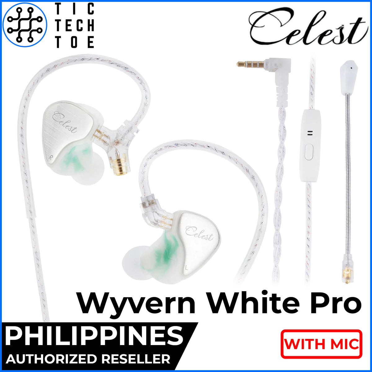 Kinera Celest Wyvern Pro White Gaming IEM Dynamic Driver Earphones Wired Detachable Cable HD Mic