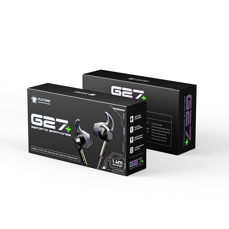 Plextone G27 Plus Semi In-Ear Gaming Earbuds Dynamic Driver Wired Braided Cable 3.5mm/USB-C Mic