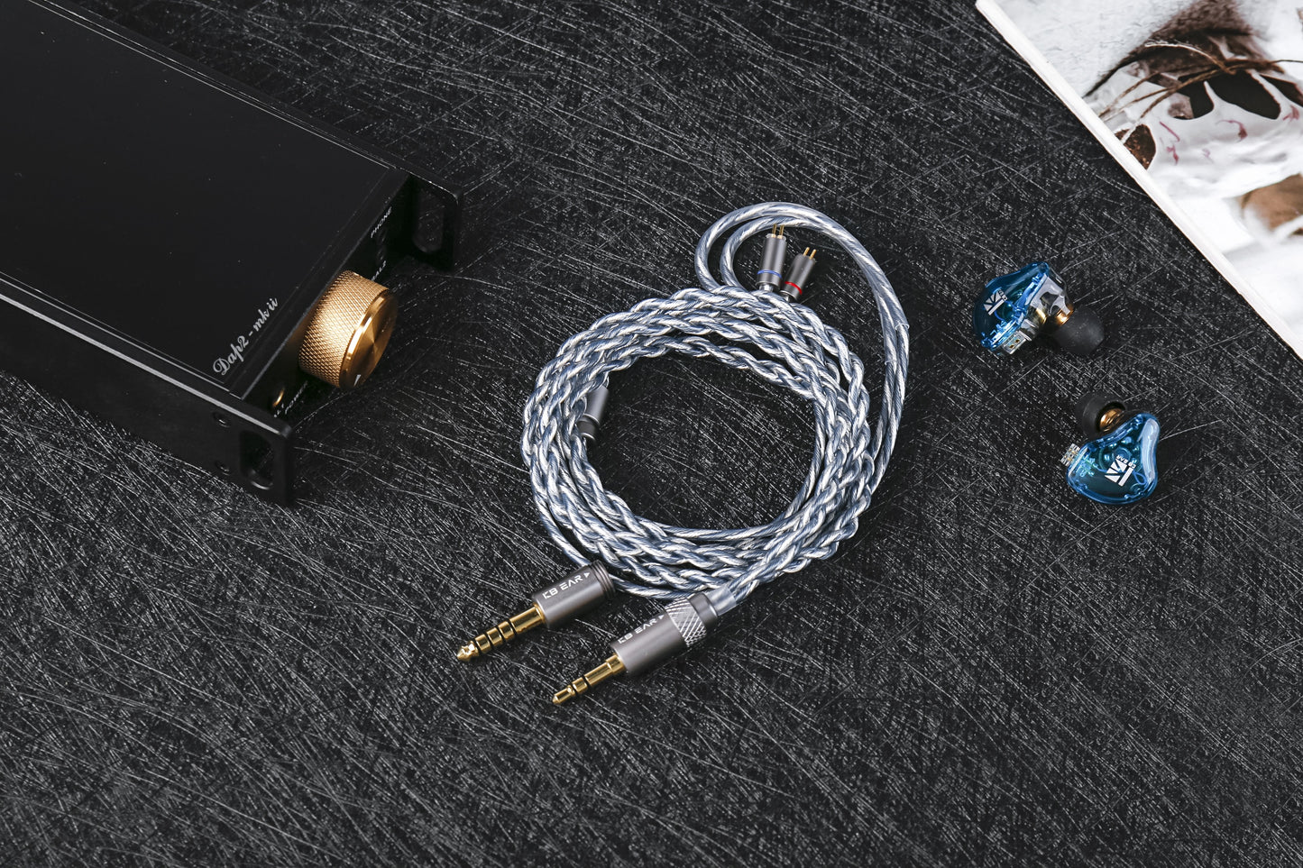KBEAR P34 Modular Plug IEM Upgrade Cable 2-Pin 3.5mm/4.4mm Blue-Silver Replacement Braided Wire