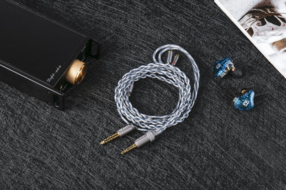 KBEAR P34 Modular Plug IEM Upgrade Cable 2-Pin 3.5mm/4.4mm Blue-Silver Replacement Braided Wire