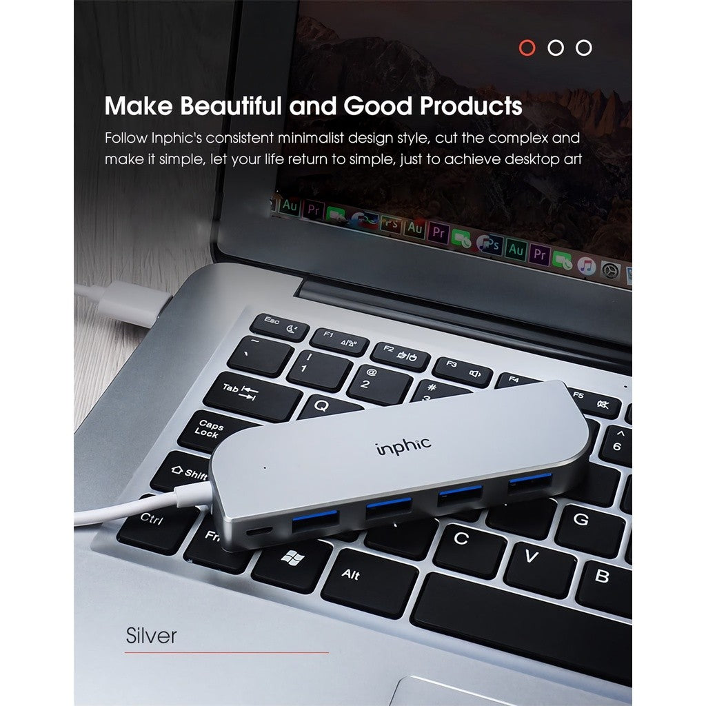 Inphic H6 Pro 4-Port Aluminum High Speed USB 3.0 Hub Extension Splitter
