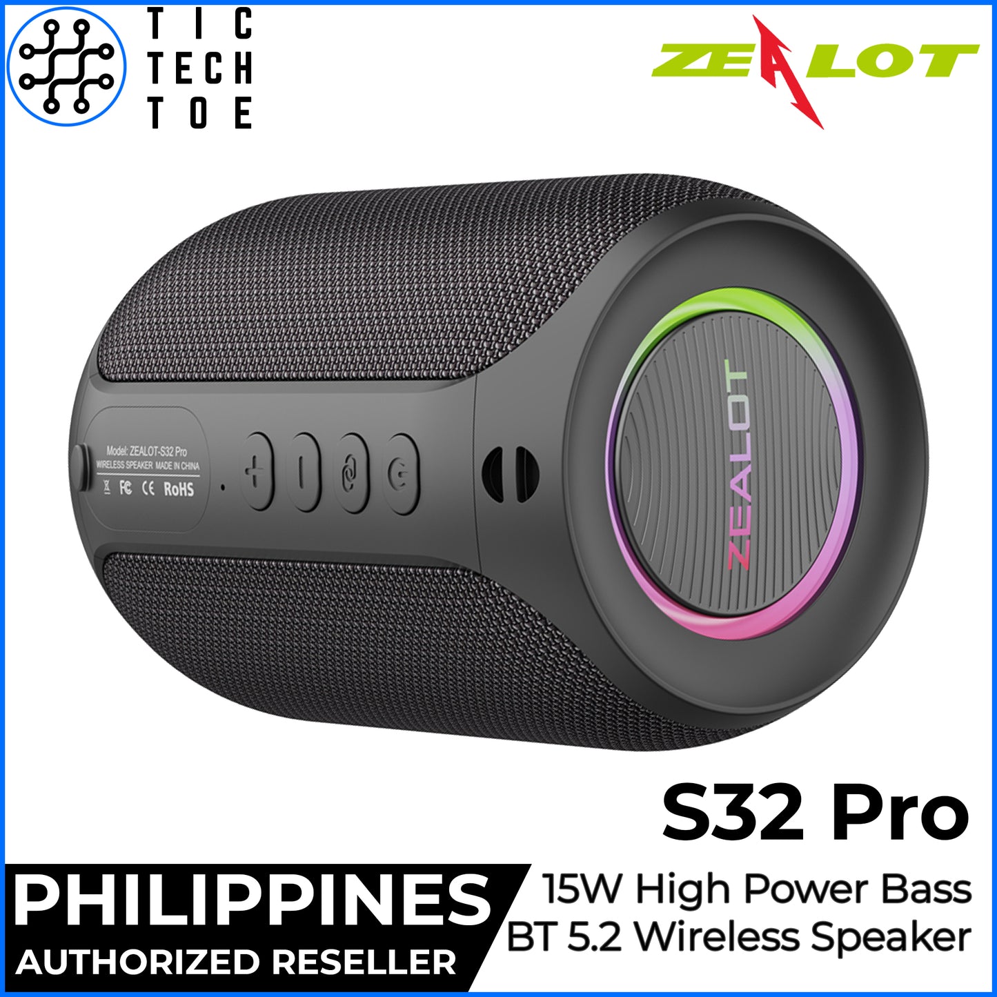 Zealot S32 Pro 360 Surround Sound RGB Light Portable Outdoor IPX5 USB/Micro SD/Bluetooth 5.2 Speaker