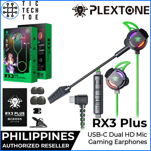 Plextone RX3 Plus / Pro USB Type C RGB Gaming Earphones Bass Wired In-Ear Headset with Dual Mic