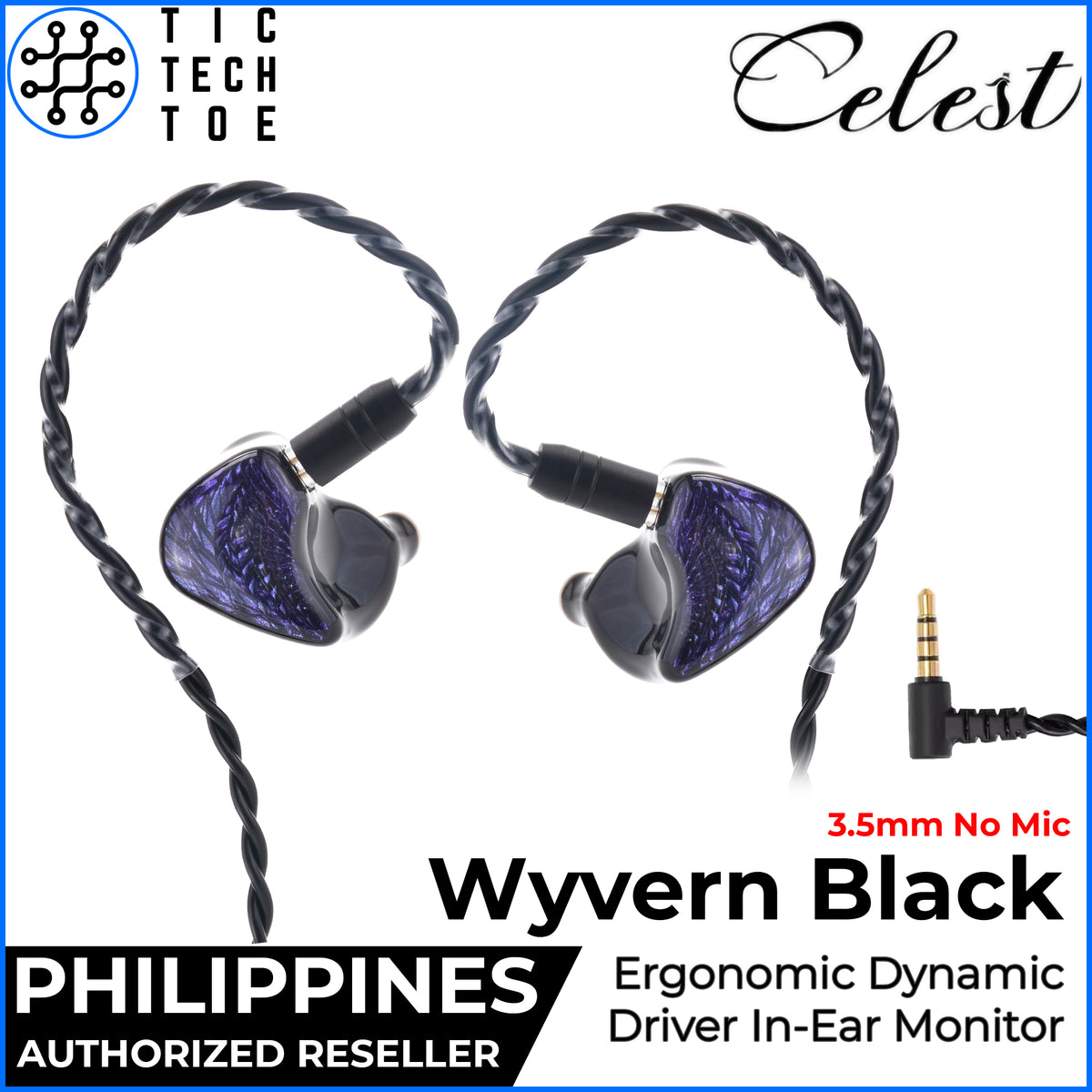 Kinera Celest Wyvern Black HiFi IEM Dynamic Driver Earphones Wired Detachable Cable 3.5mm/USB-C Mic