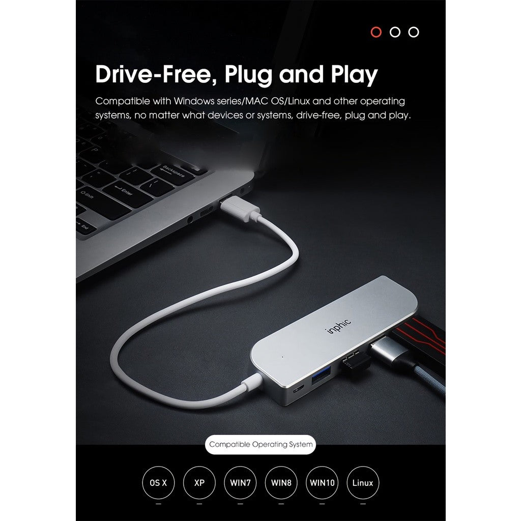 Inphic H6 Pro 4-Port Aluminum High Speed USB 3.0 Hub Extension Splitter