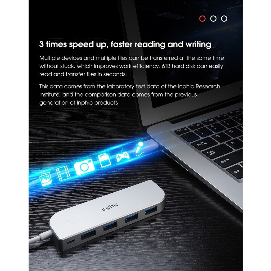 Inphic H6 Pro 4-Port Aluminum High Speed USB 3.0 Hub Extension Splitter