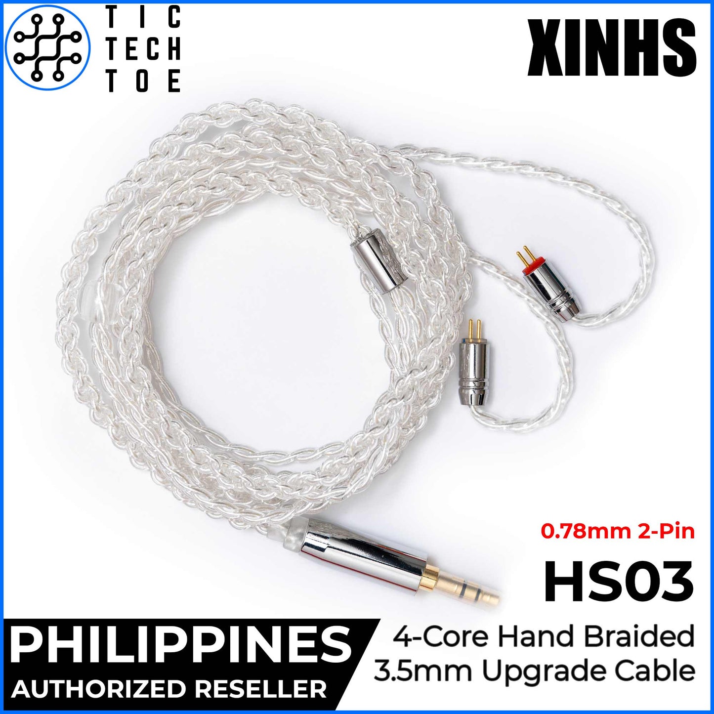 XINHS x TTTPH HS03 White 4-Core Silver Plated Hand Braided Earphone IEM Upgrade Replacement Cable