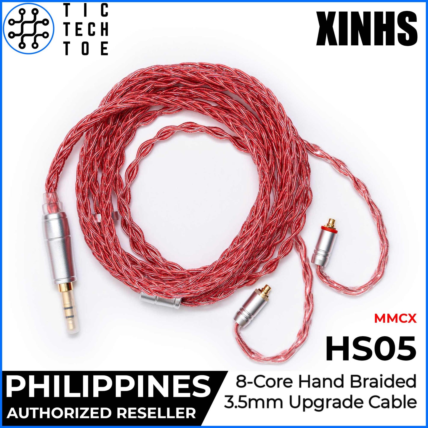 XINHS x TTTPH HS05 Red 8-Core Silver Plated OFC Hand Braided Earphone IEM Upgrade Replacement Cable