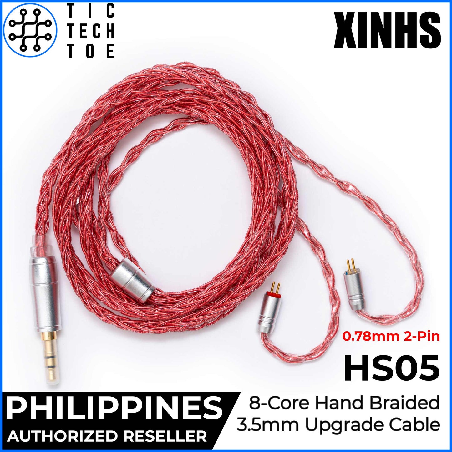 XINHS x TTTPH HS05 Red 8-Core Silver Plated OFC Hand Braided Earphone IEM Upgrade Replacement Cable