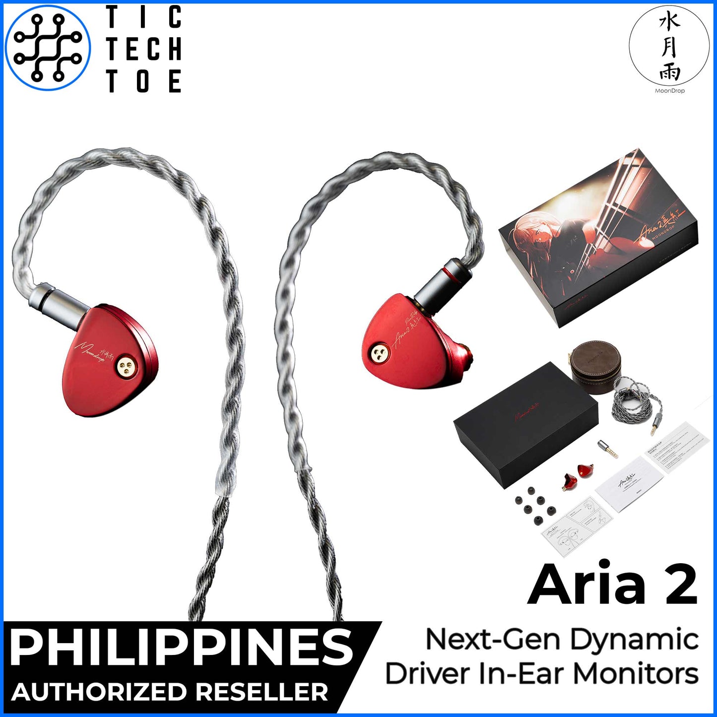 Moondrop Aria 2 II Full-Field Ceramic Coated Dome Dynamic Driver Alloy HiFi IEM In-Ear Earphones