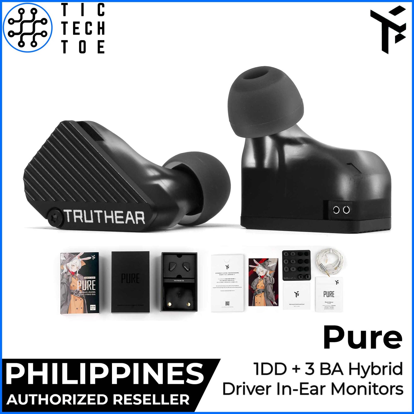 Truthear Pure Quad Hybrid Driver 1DD+3BA IEM Detachable Cable Wired HiFi Earphones In-Ear Monitors