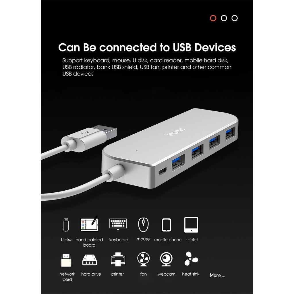 Inphic H6 Pro 4-Port Aluminum High Speed USB 3.0 Hub Extension Splitter