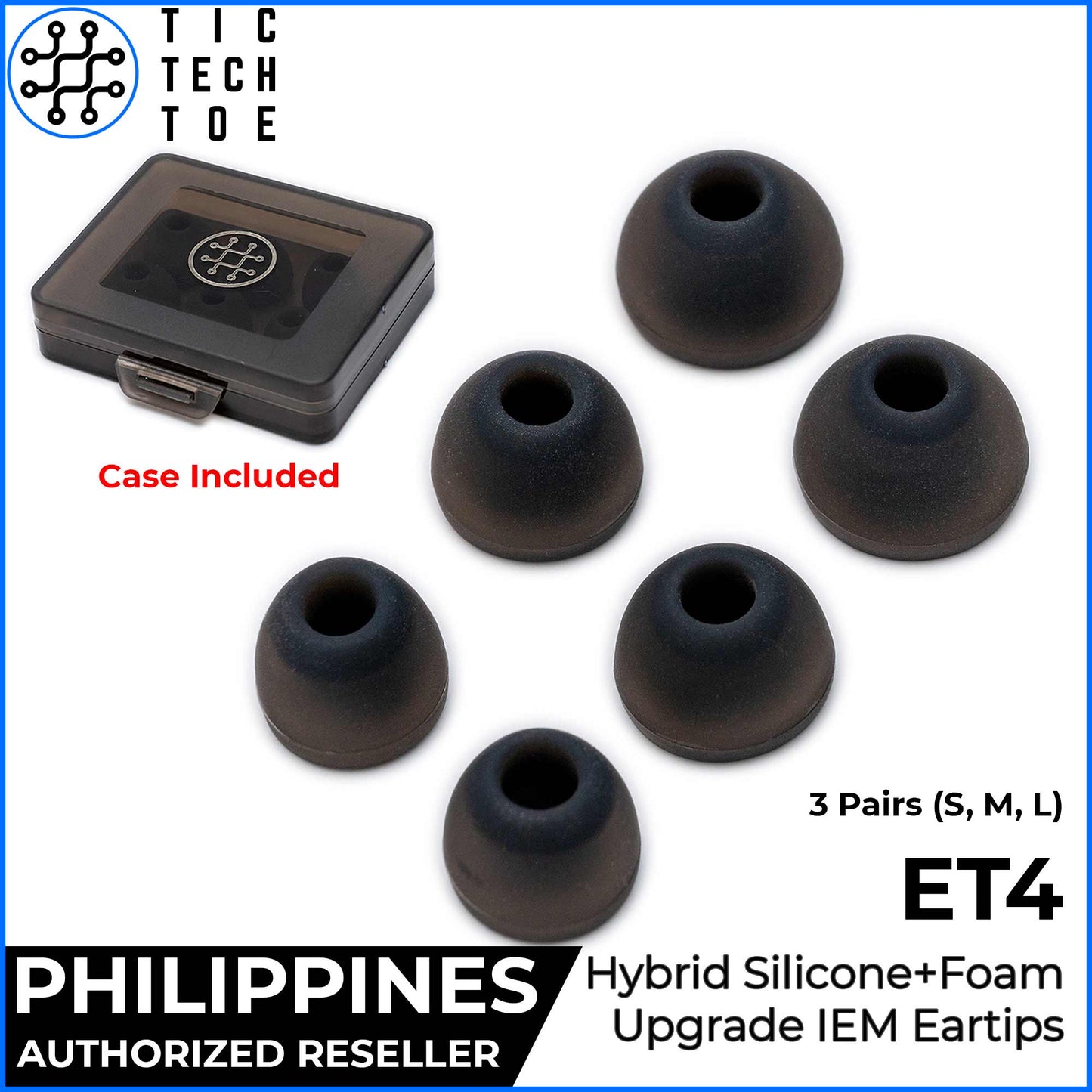 Tic Tech Toe ET4 Hybrid Silicone + Memory Foam Upgrade Replacement IEM 3 Pairs Set Eartips With Case