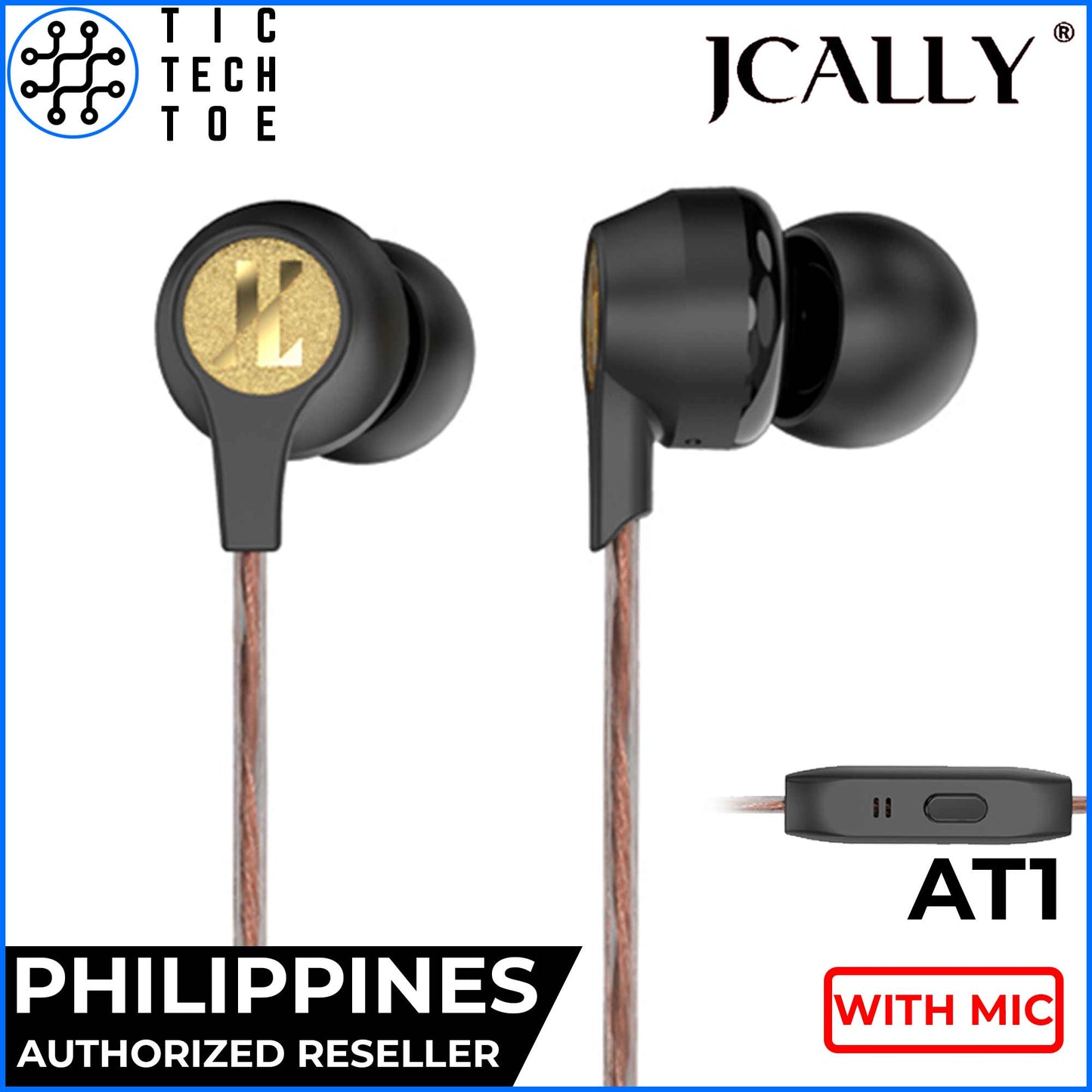 JCALLY AT1 Ergonomic Lightweight IEM Tough Cable Dynamic Driver HiFi Audio In-Ear Monitor Earphones