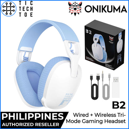 Onikuma B2 Tri-Mode Wired + Wireless Headset Bluetooth/2.4GHz USB Noise Cancelling Gaming Headphones
