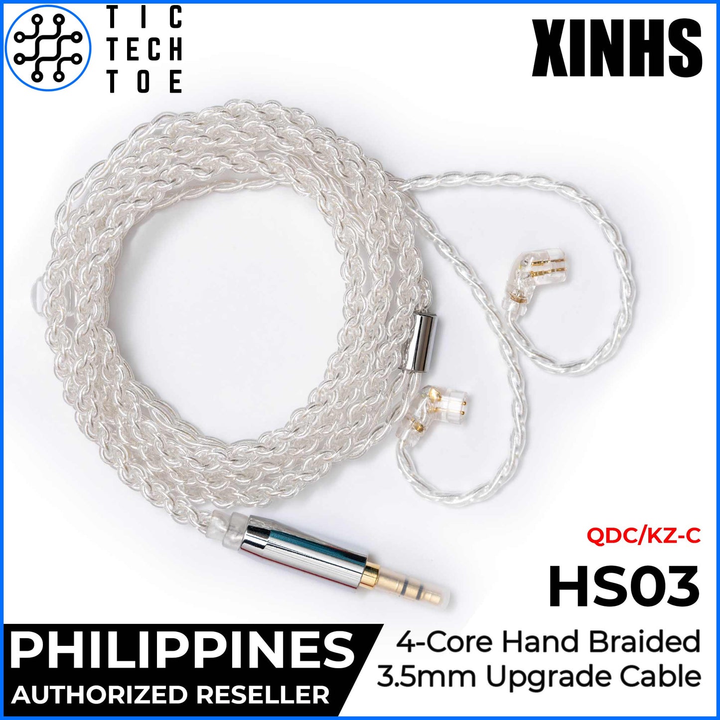 XINHS x TTTPH HS03 White 4-Core Silver Plated Hand Braided Earphone IEM Upgrade Replacement Cable