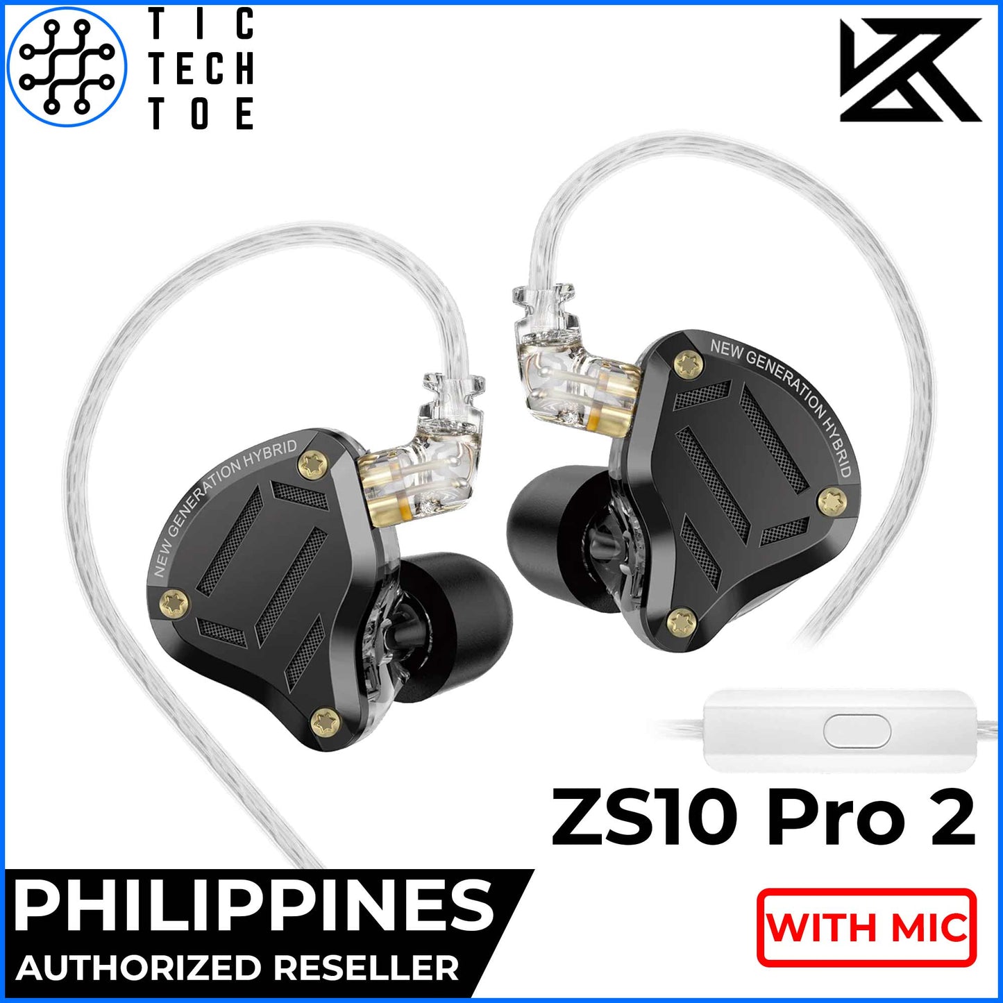 KZ ZS10 Pro 2 Hybrid Triple Driver 1DD+2BA Adjustable Tuning In-Ear Monitor Wired Earphones with Mic